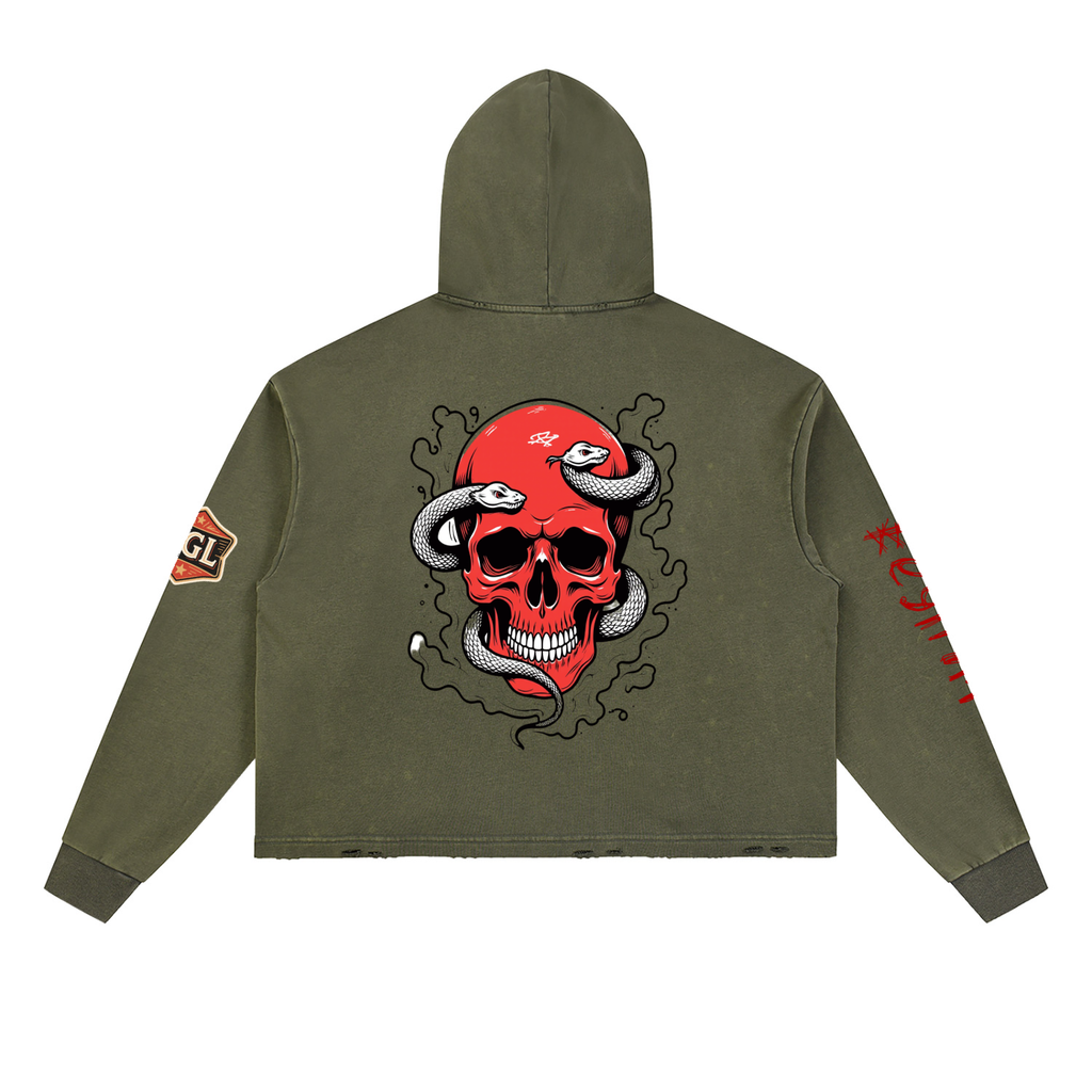 Vintage Washed Frayed-Hem Hoodie