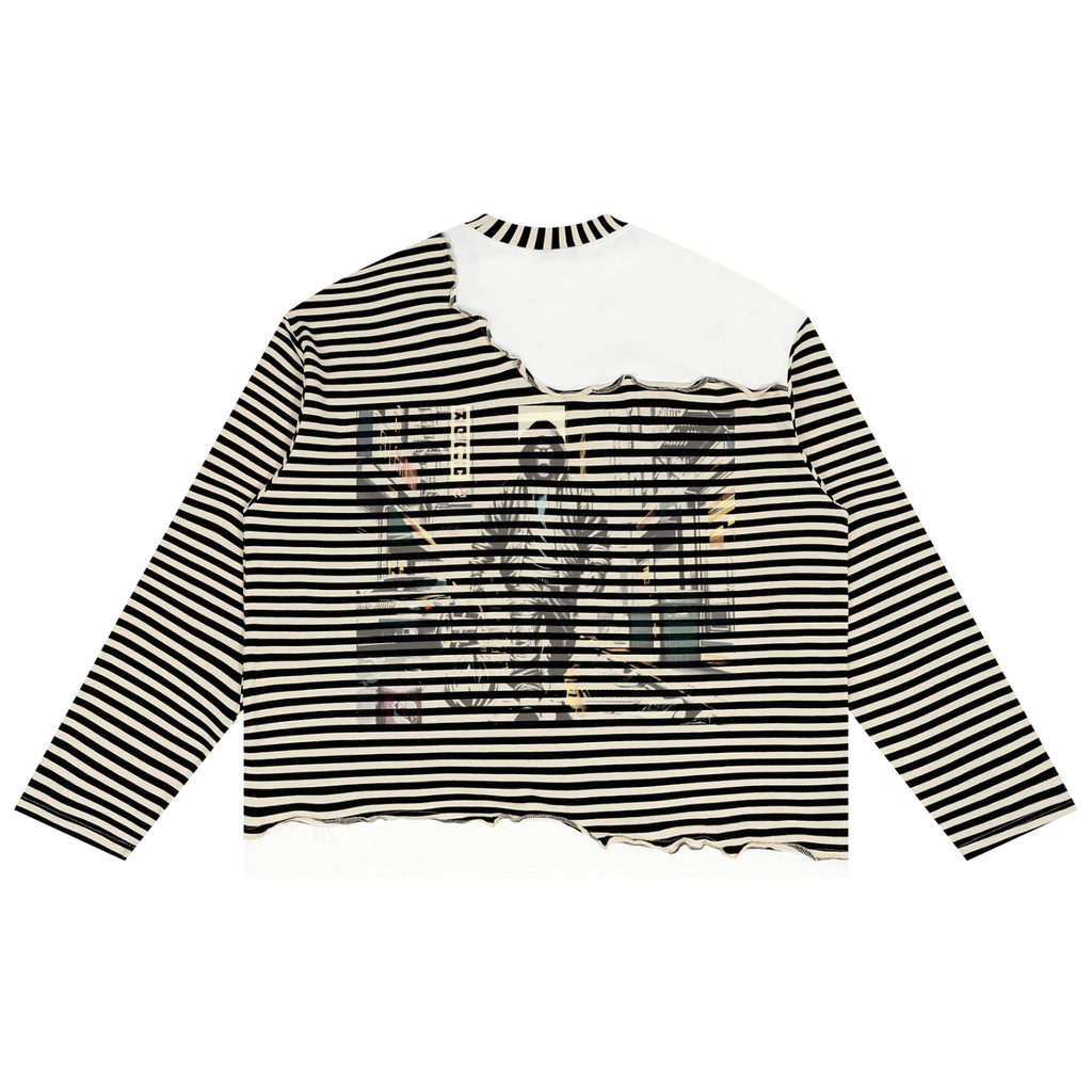 Unisex Striped Panel Boxy Long Sleeve T-Shirt