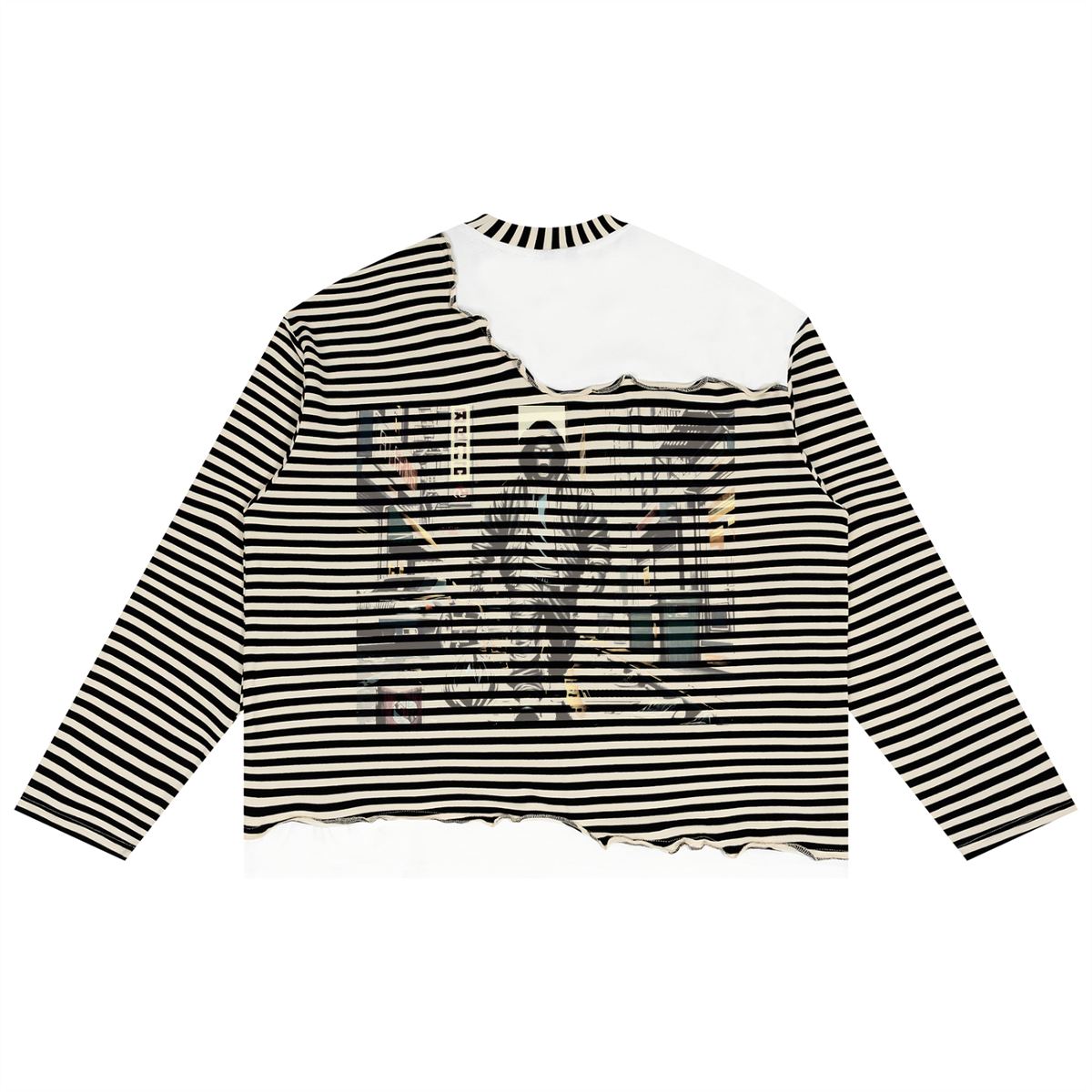 Unisex Striped Panel Boxy Long Sleeve T-Shirt