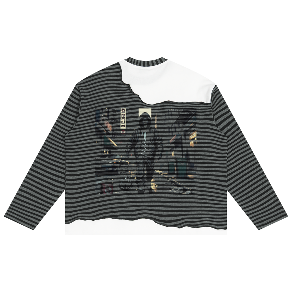 Unisex Striped Panel Boxy Long Sleeve T-Shirt