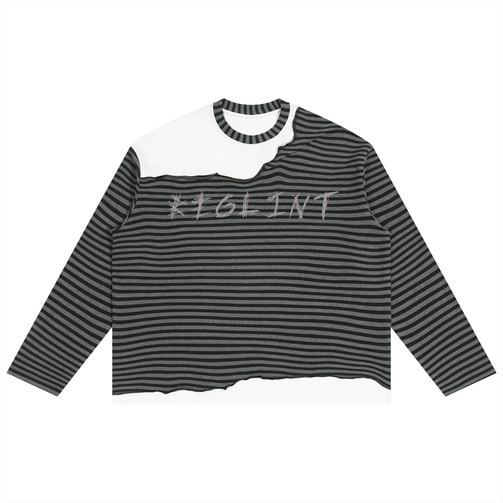 Unisex Striped Panel Boxy Long Sleeve T-Shirt