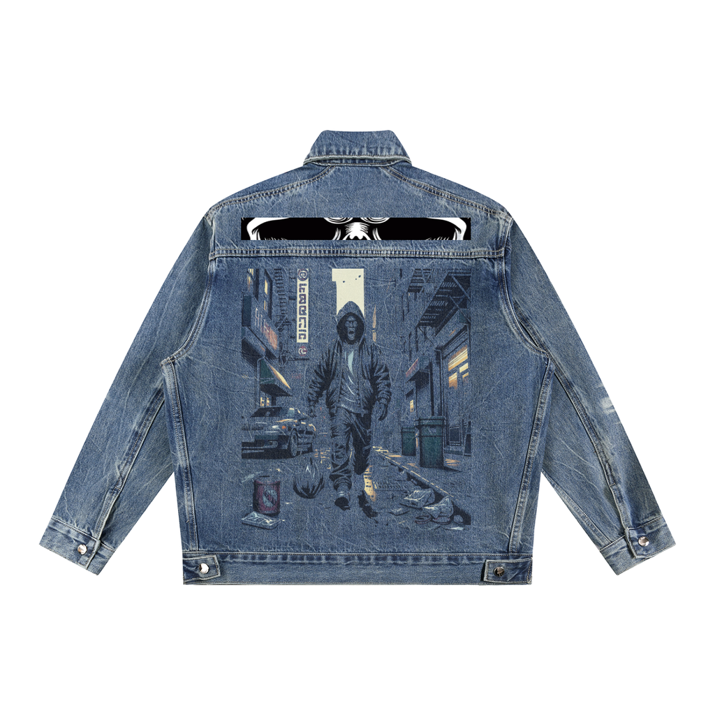 Vintage Wash Zip Up Beglint Denim Jacket