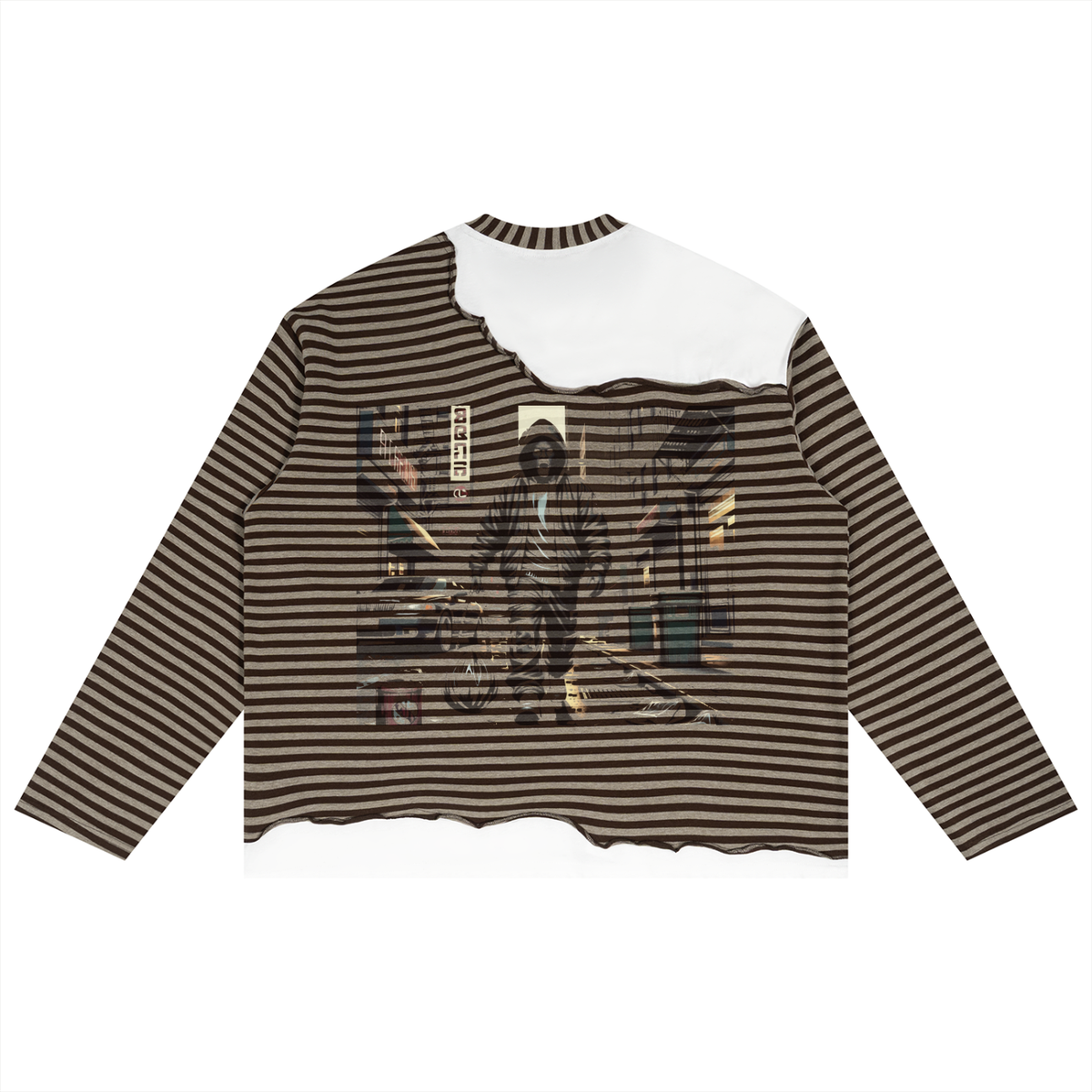 Unisex Striped Panel Boxy Long Sleeve T-Shirt