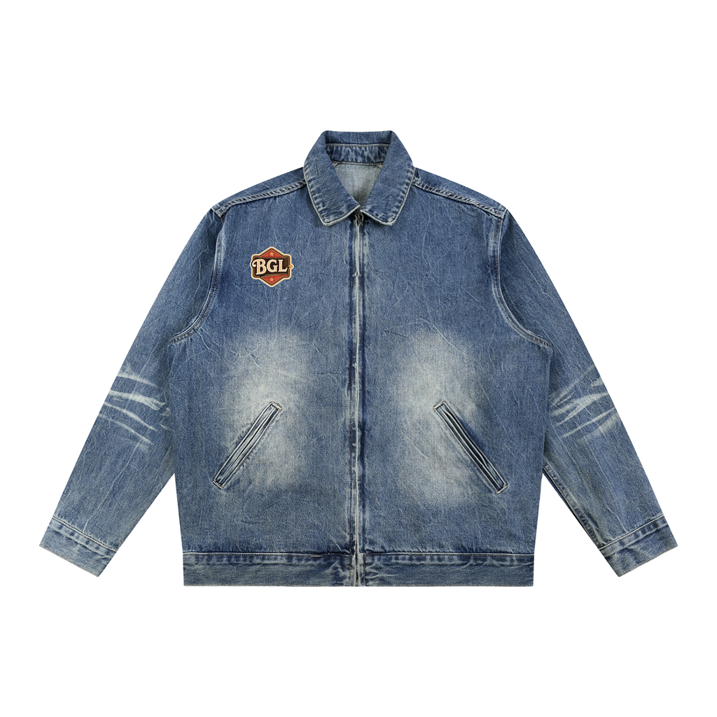 Vintage Wash Zip Up Beglint Denim Jacket
